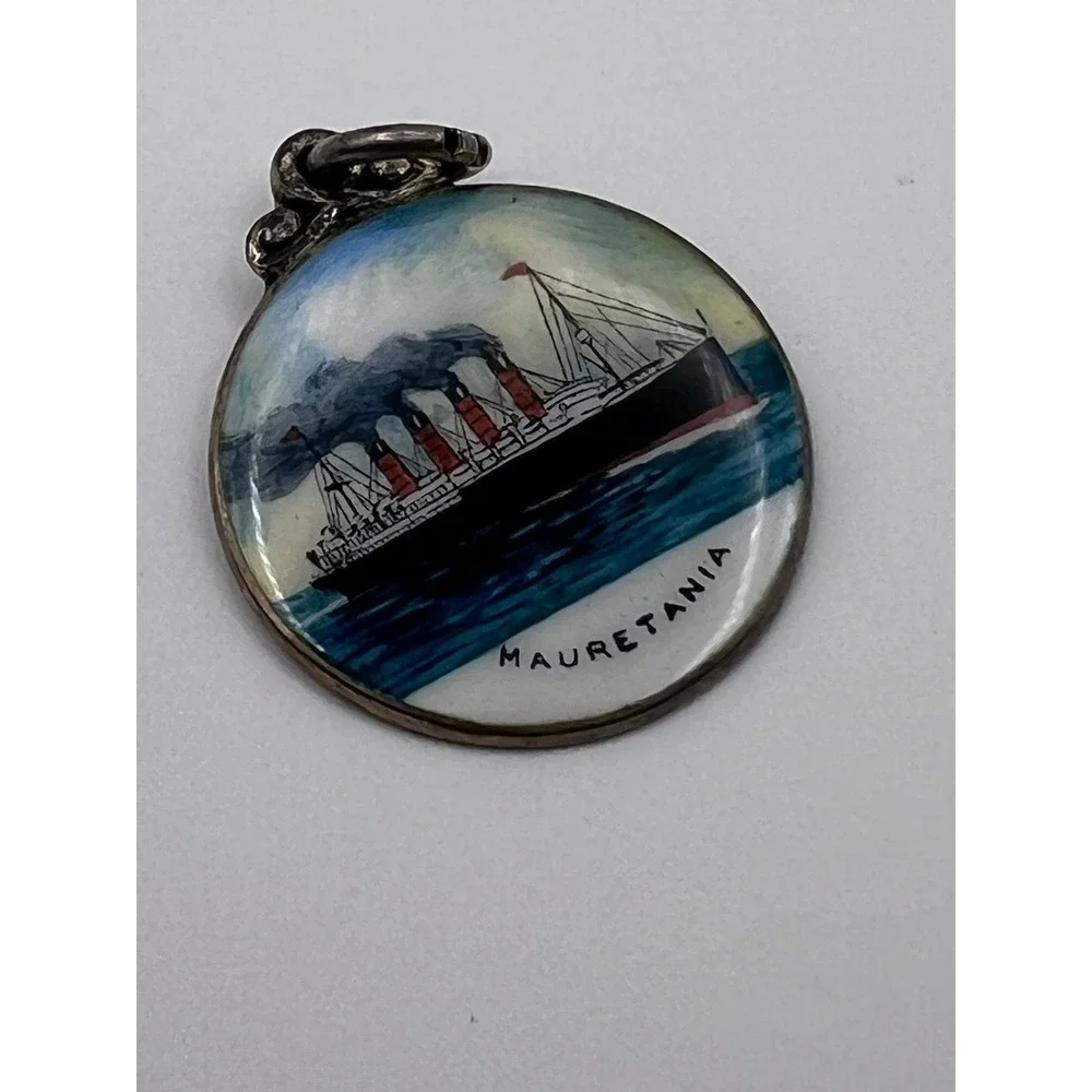 RO RMS Mauretania Charm Unisex OS Silver Excellent Antique Enamel 1910 Sterling